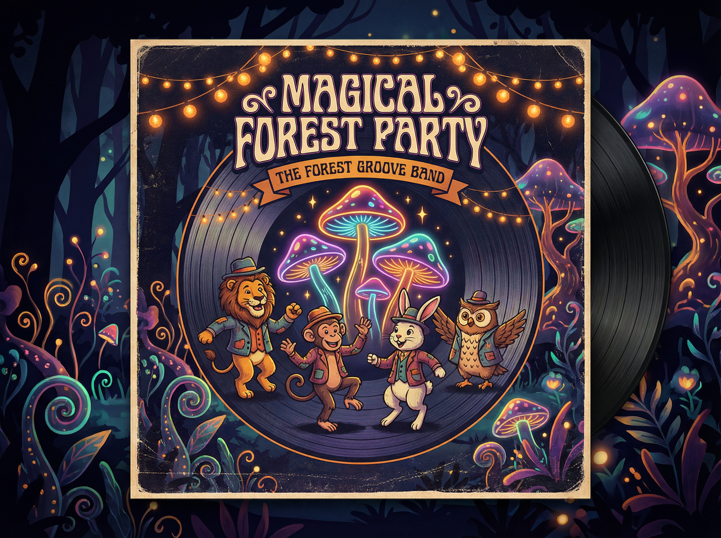 pg平台 - 森林舞会游戏的唱片封面风格海报